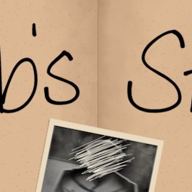 Bob’s Story title in handwriting on an open notebook, with three black and white photographs.