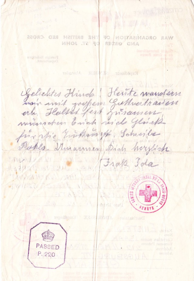 Beate’s parents respond – undated letter, but date of Deportation is confirmed as 8th March 1943