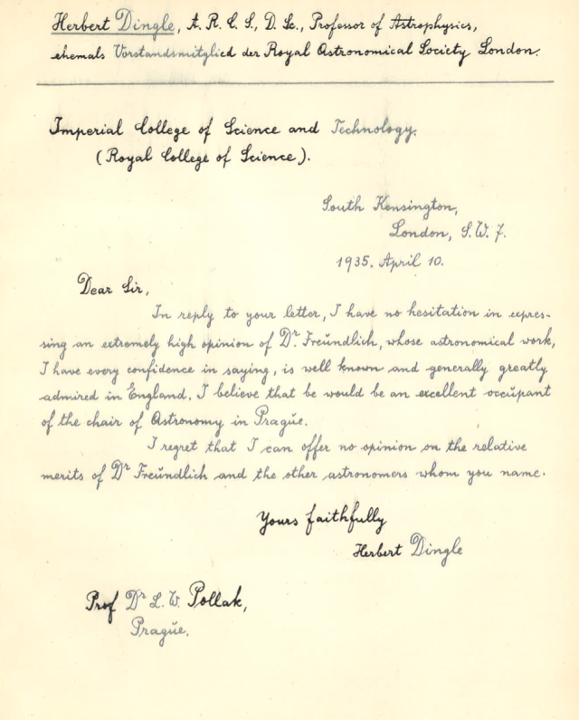 Letter: 3 – Prof EA Milne, astrophysicist at Oxford University who worked on implications of the theory of relativity.