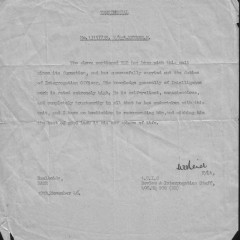 Testimonial of his excellent service during the war