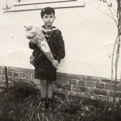 My first day at school carrying my Schultute ( Horn of Sweets)