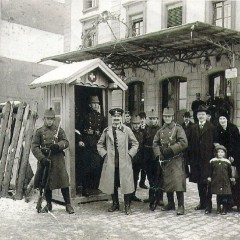 Little girl is Evelyn's mother. Picture taken at Swiss border as Evelyn's grandfather was going to Switzerland to avoid conscription.