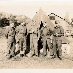 Joe's father (2nd from right) 1940, Polish army camp, Leuchars (Tentsmuir forest)