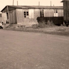 Valka camp, wooden huts which were later demolished