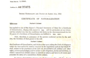 Bob Kutner's naturalisation certificate