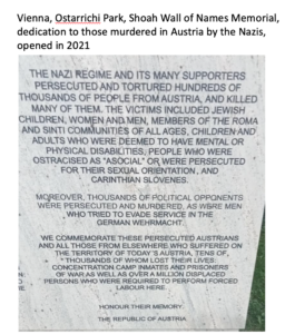 Dedication to all those who were murdered in Austria by the Nazis
