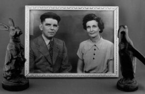 Fred and Sophie Gallimore with two ornaments that were left to Dorrith