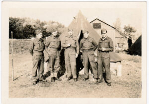Joe's father (2nd from right) 1940, Polish army camp, Leuchars (Tentsmuir forest)