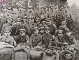 Martin Ansbacher with comrades in Reichsbanner Uniform (pro-democracy anti-Nazi movement) on weekend exercise- 4 of the 30 men was Jewish circa 1931
